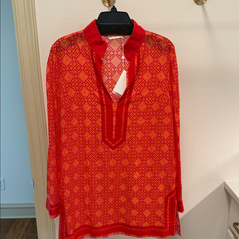 Tory Burch Honeysuckle Classic Tunic in Red and Yellow